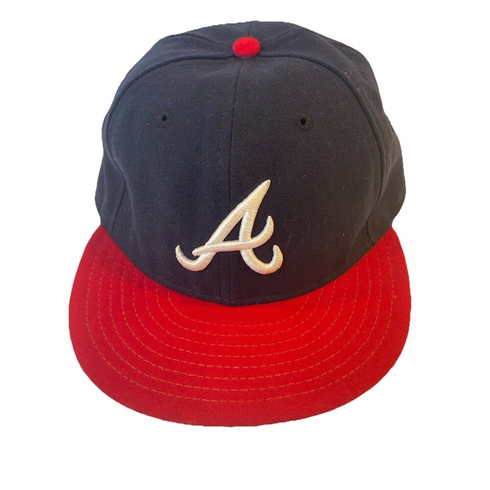 New Era 59Fifty Atlanta Braves Hat Classic Navy & Red Fitted On Field Cap Size 7